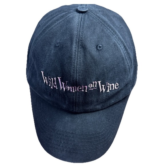 Accessories - Wild Women On Wine Hat Cap Embroidered Letters Adjustable Strap Black 6 Panel